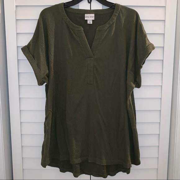 Ava & Viv Split Neck Roll Sleeve Shirt - Picture 2 of 5